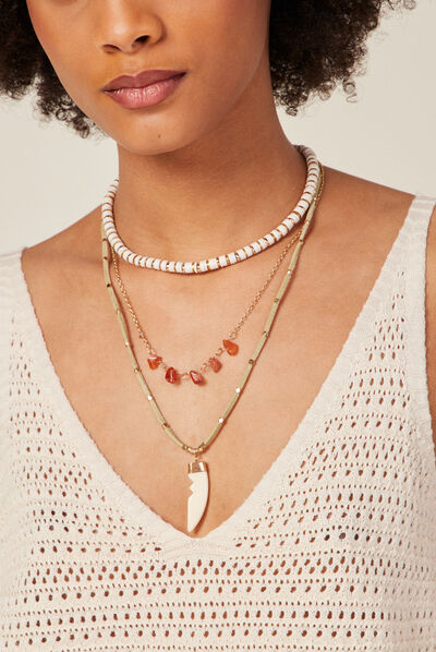 Collier multirangs ecru femme