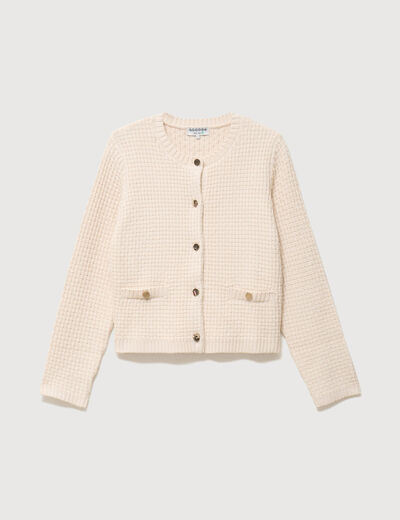 Gilet droit court manches longues ivoire femme