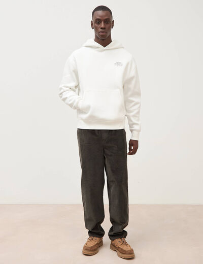 Sweat ample &agrave; capuche manches longues ecru homme