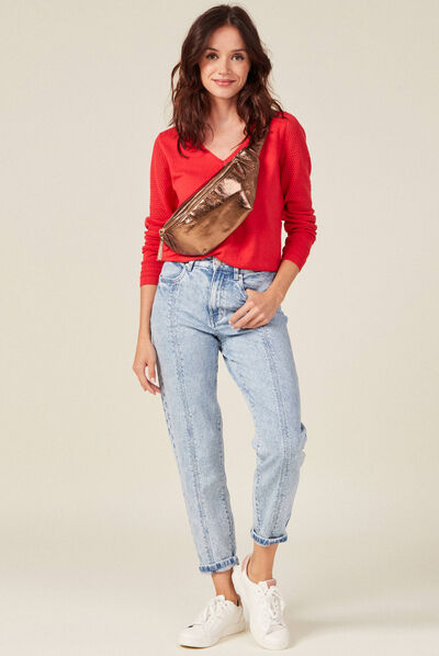 Pull à manches longues rouge foncé femme