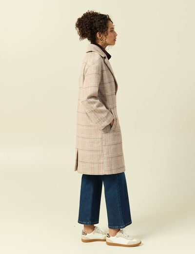Manteau droit long col tailleur rouge clair femme