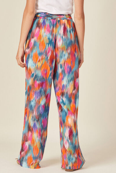 Pantalon large fluide multicolore femme