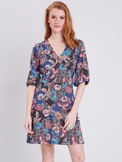 Robe evasee manches 34 bleu marine femme