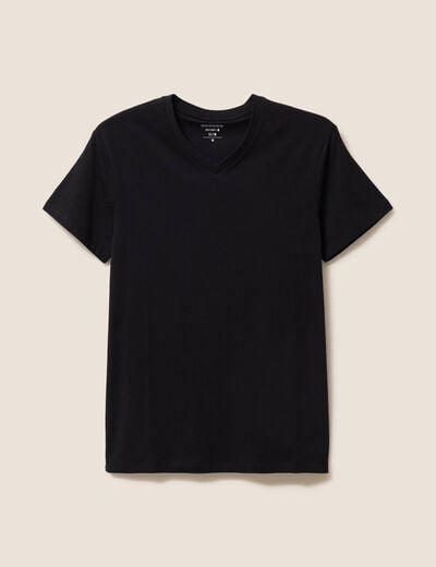 T-shirt ajust&eacute; col v manches courtes noir homme