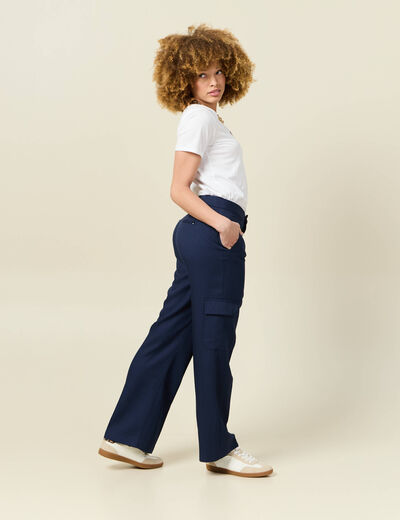 Pantalon cargo straight bleu marine femme