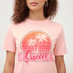 T-shirt droit col rond manches courtes rose saumon femme