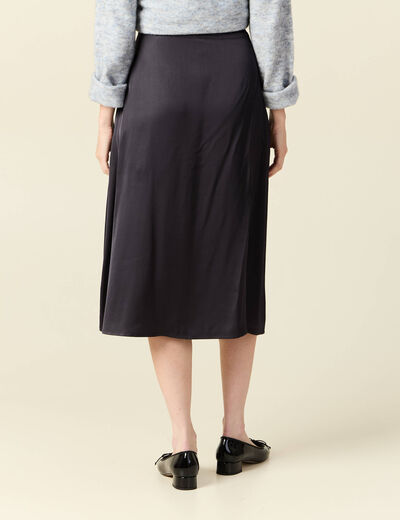 Jupe midi droite satin gris foncé femme