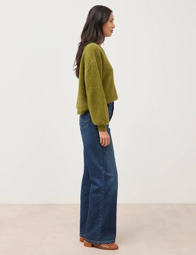 Jeans large taille haute denim brut femme