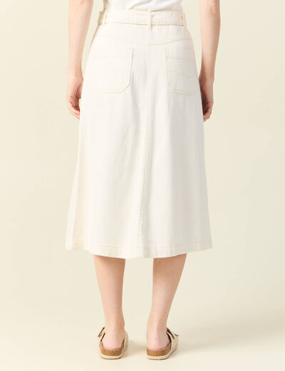 Jupe midi trapèze denim blanc femme