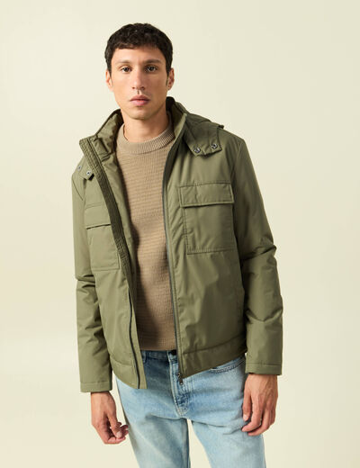 Blouson capuche doublure vert kaki homme