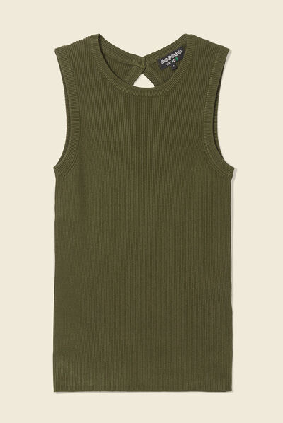 Pull débardeur éco-responsable vert kaki femme