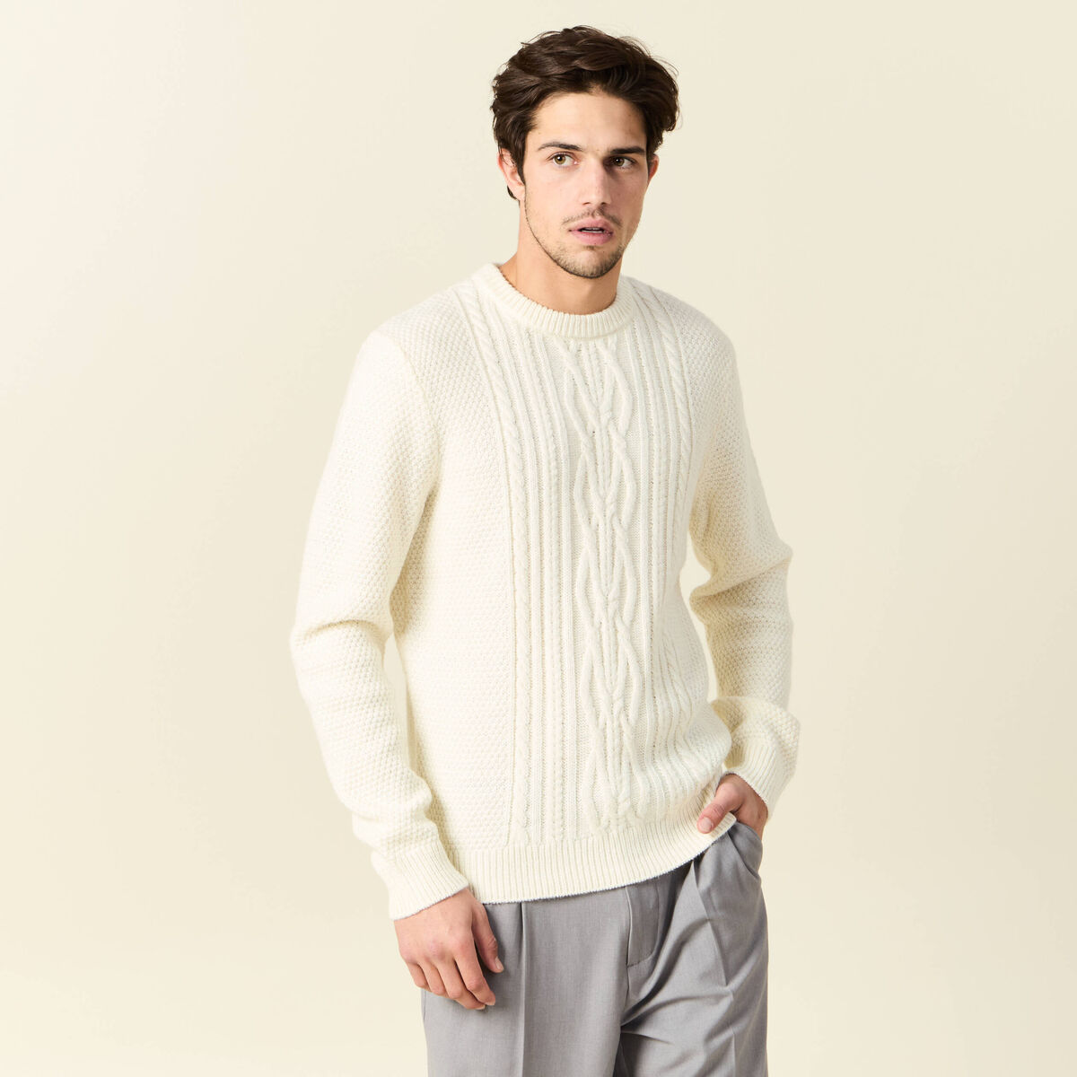 Pull manches longues ecru homme