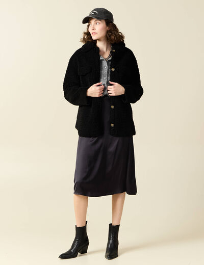 Manteau surchemise droit noir femme