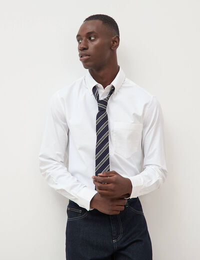Chemise manches longues col am&eacute;ricain blanc homme