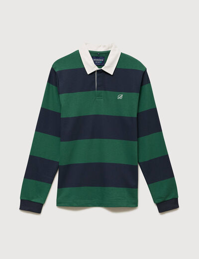 Polo manches longues broderie bleu marine homme