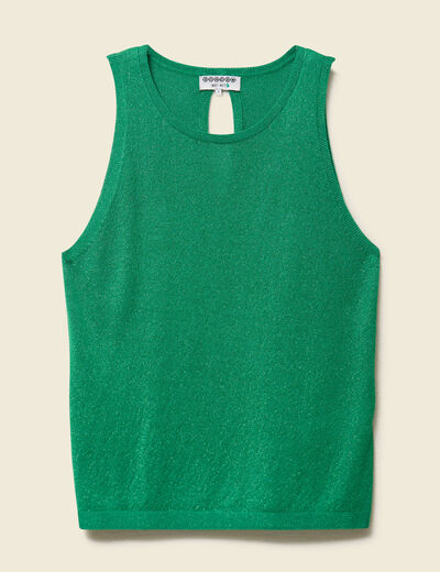 D&eacute;bardeur sans manches col rond vert femme