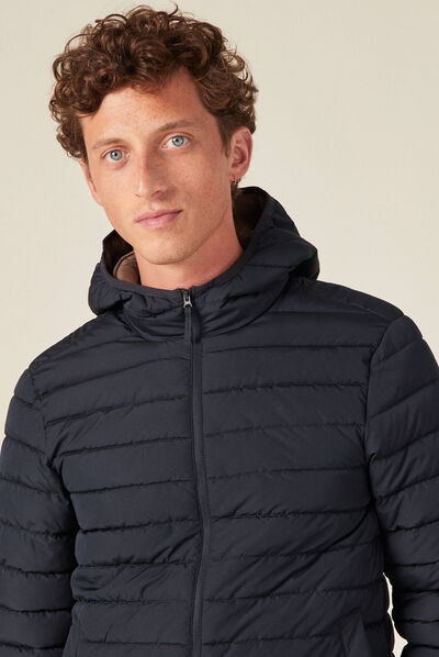 Doudoune droite à capuche bleu marine homme