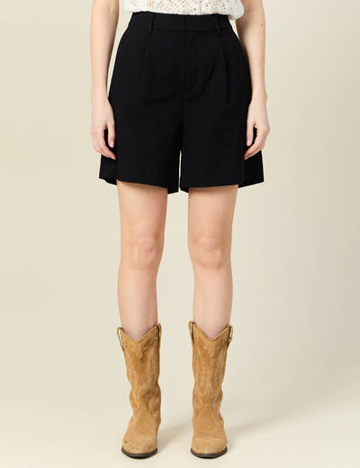 Bermuda droit taille haute noir femme