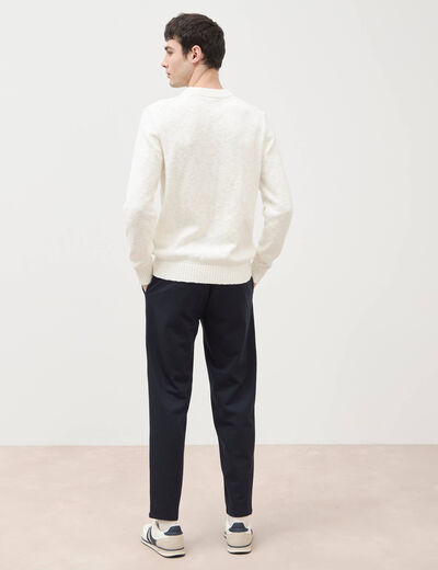 Pull col rond manches longues en coton ecru homme