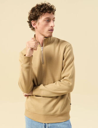 Sweat col camionneur manches longues beige homme