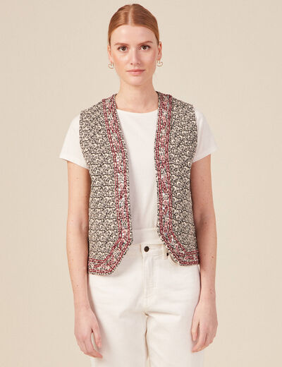 Veste sans manches brodée noir femme