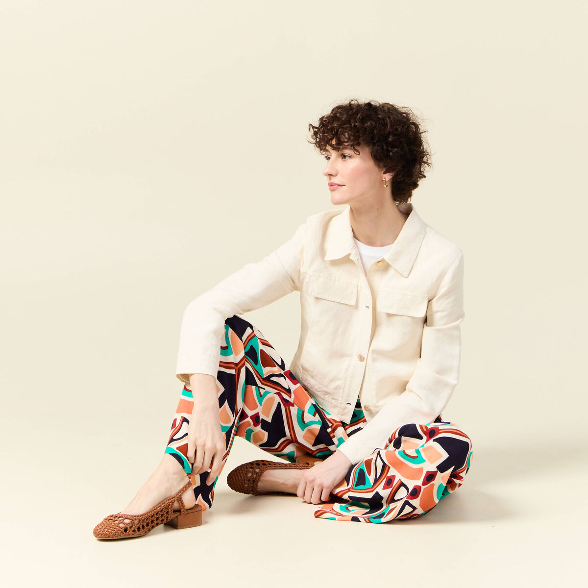 Pantalon large fluide orange femme