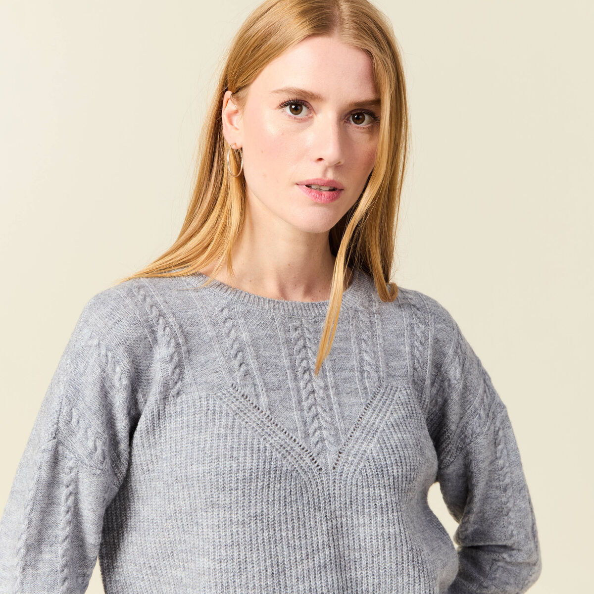 Pull manches longues gris clair femme
