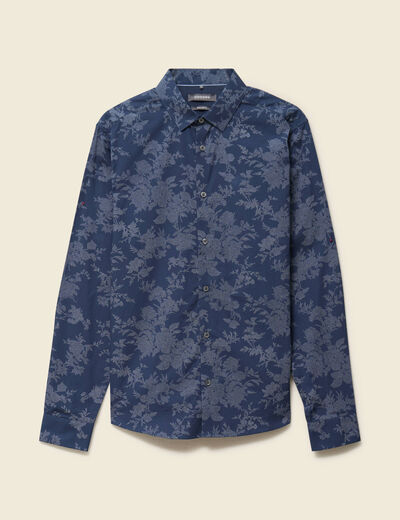 Chemise en coton manches longues bleu marine homme