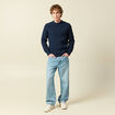 Pull fin manches longues col rond bleu marine homme