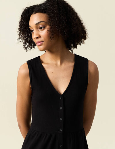 Robe longue droite boutons noir femme