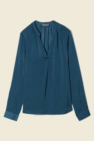 Blouse manches longues bleu canard femme