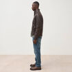 Blouson cintr&eacute; similicuir col montant marron fonc&eacute; homme