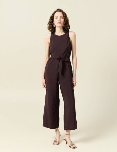 Combinaison pantalon large marron foncé femme