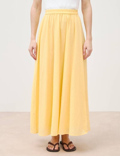 Jupe longue &eacute;vas&eacute;e en coton doubl&eacute;e jaune clair femme