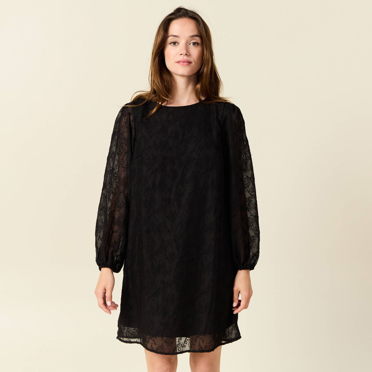 Robe droite manches longues noir femme