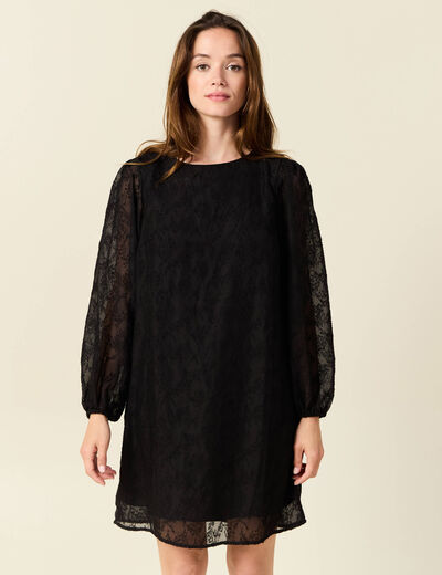 Robe droite manches longues noir femme