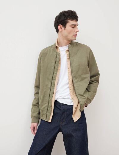 Blouson manches longues doubl&eacute; en coton vert kaki homme