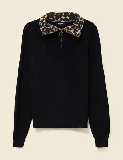 Pull col camionneur manches longues noir femme