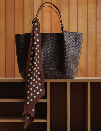 Ensemble cabas tress&eacute; 2 en 1 marron fonc&eacute; femme