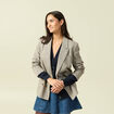 Blazer manches longues col tailleur beige femme