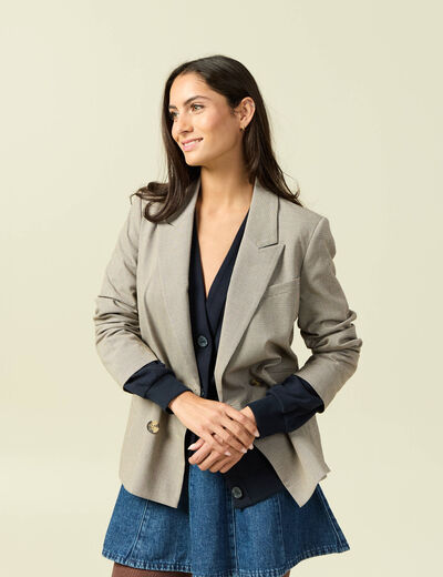 Blazer manches longues col tailleur beige femme