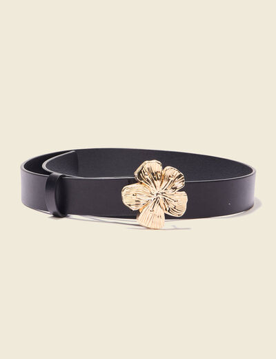 Ceinture en cuir boucle fleur noir femme