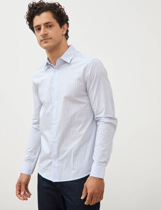 Chemise col am&eacute;ricain manches longues bleu ciel homme