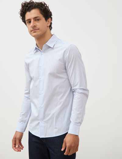 Chemise col am&eacute;ricain manches longues bleu ciel homme