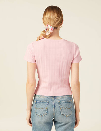 T-shirt manches courtes rose poudrée femme
