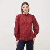Chemise manches longues en coton brod&eacute;e bordeaux femme