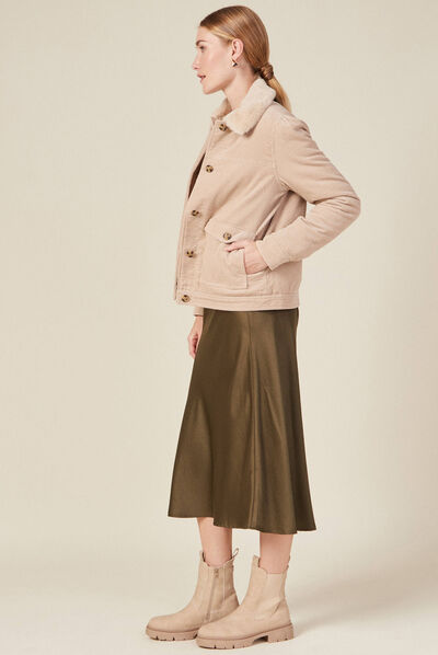 Blouson droit velours côtelé beige femme