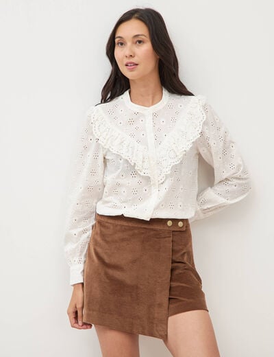 Chemise en coton avec dentelle ecru femme