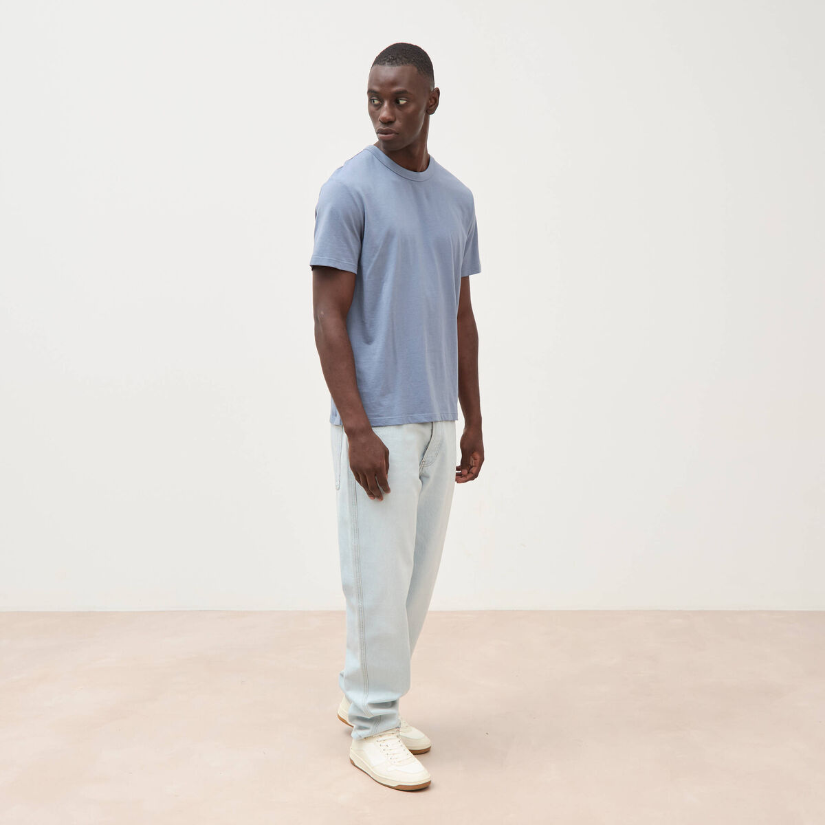 T-shirt en coton manches courtes bleu gris homme