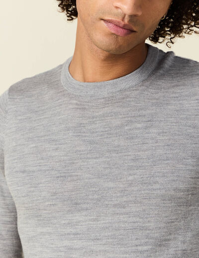 Pull 100% laine mérinos gris foncé homme